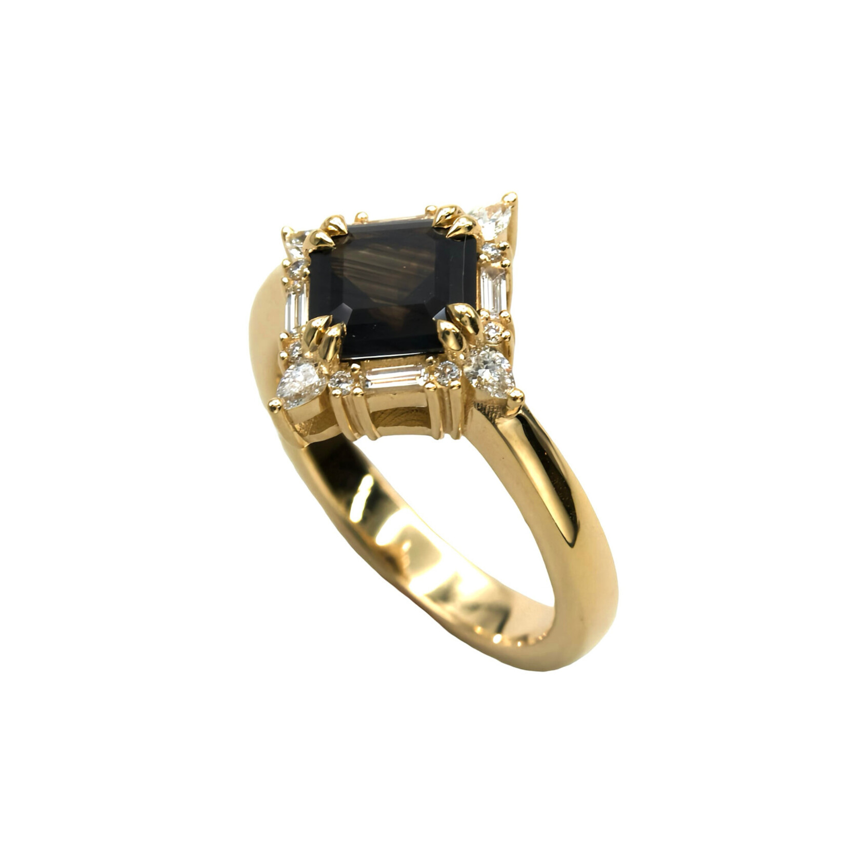 Mckay Diamonds Black Sapphire and Crown Diamond Halo Ring