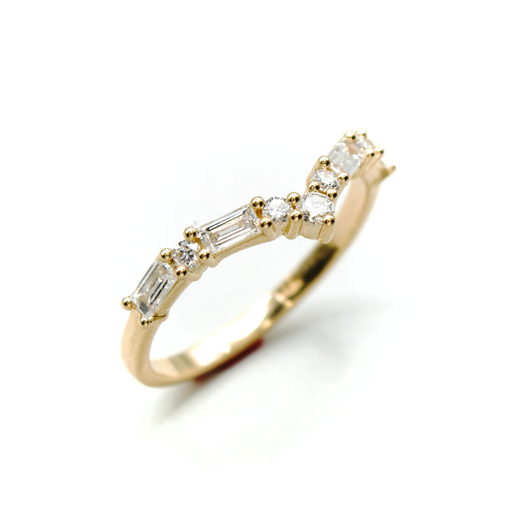 14K Gold Contour Band with Lab-Grown Round & Baguette Diamonds