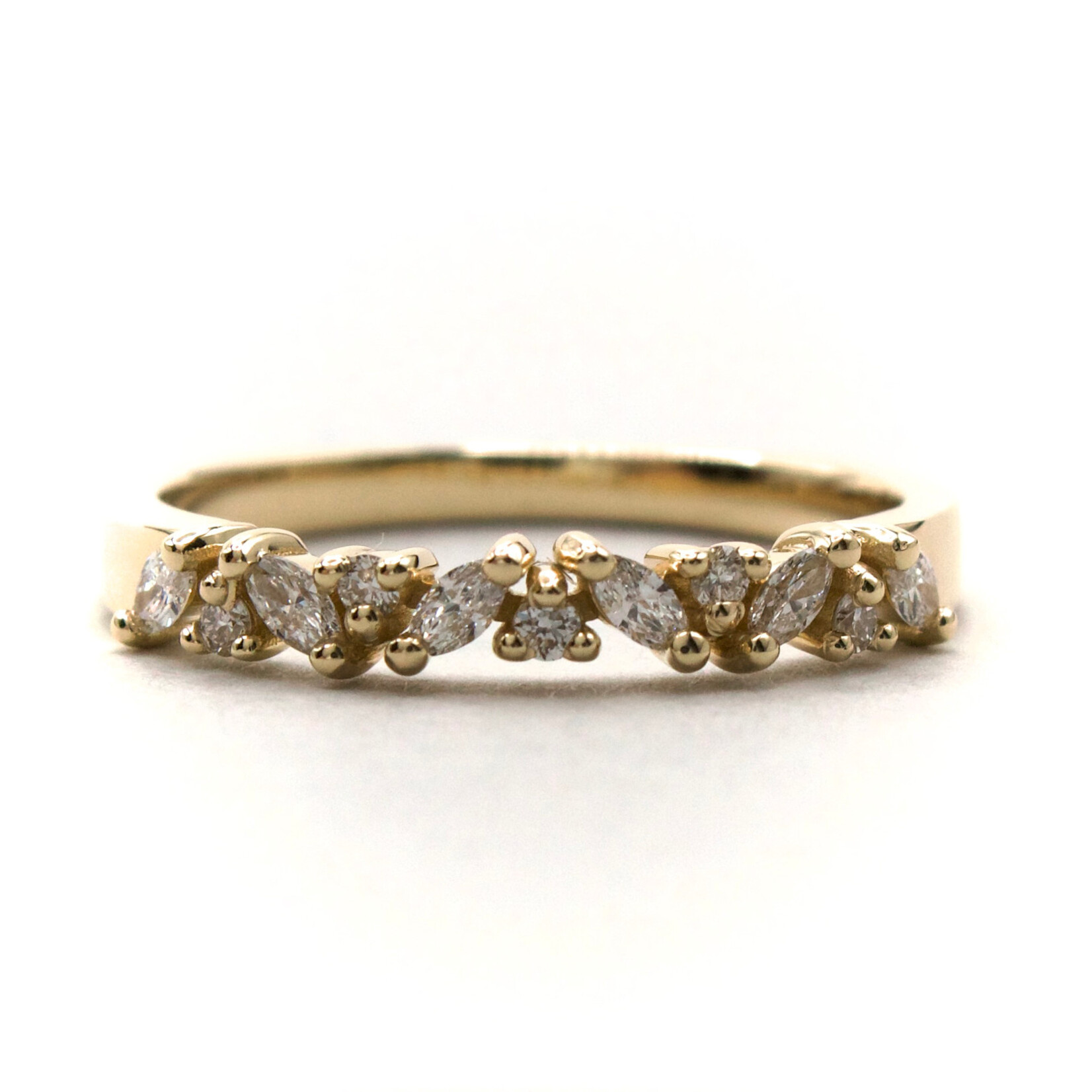 14K Gold Diagonal Marquise & Round Lab-Grown Diamond Band