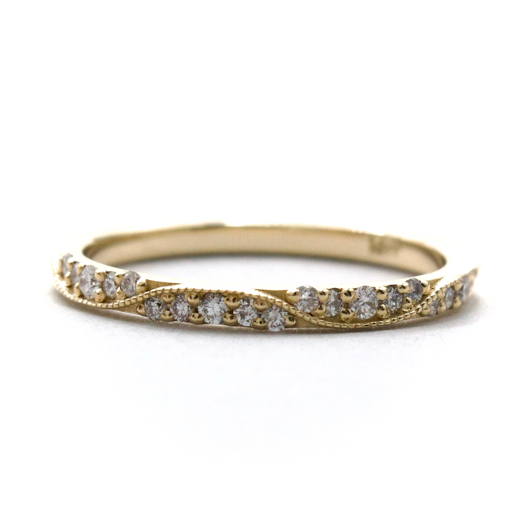 14K Gold Milgrain Wave Band with Lab-Grown Diamonds