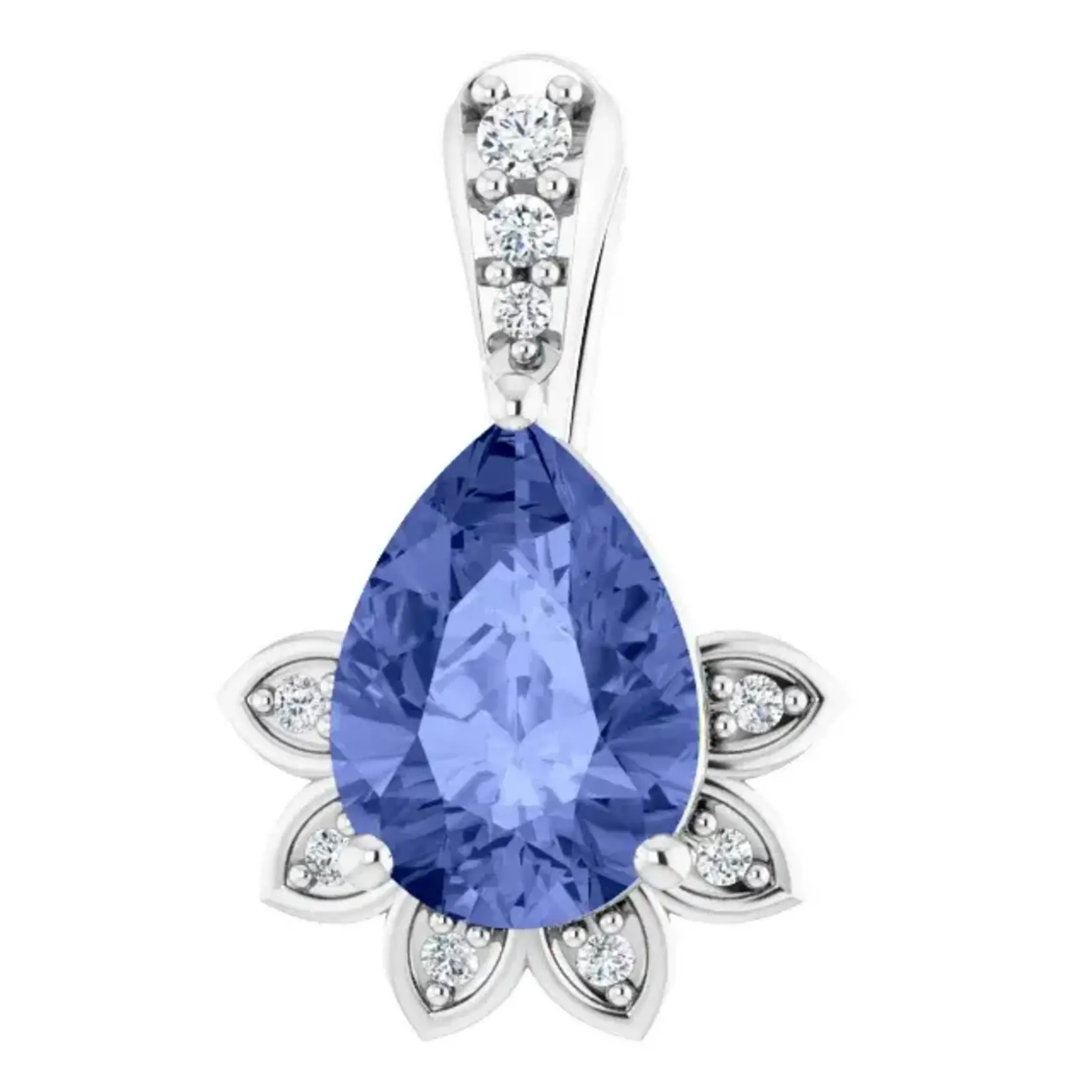 Mckay Diamonds Floral Design Natural Tanzanite & Diamond Pendant/ 7x5mm