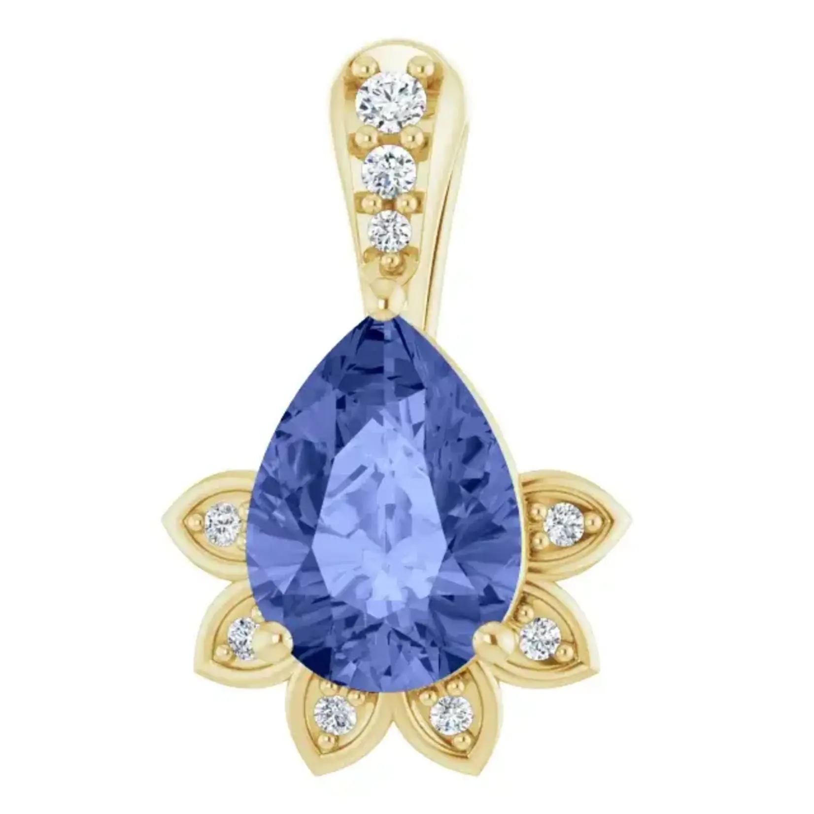 Mckay Diamonds Floral Design Natural Tanzanite & Diamond Pendant/ 7x5mm