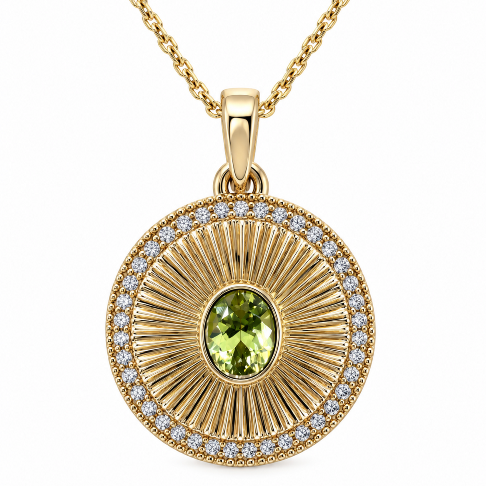 Green Sapphire Sunburst Pendant