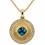Checkerboard Blue Topaz Sunburst Pendant