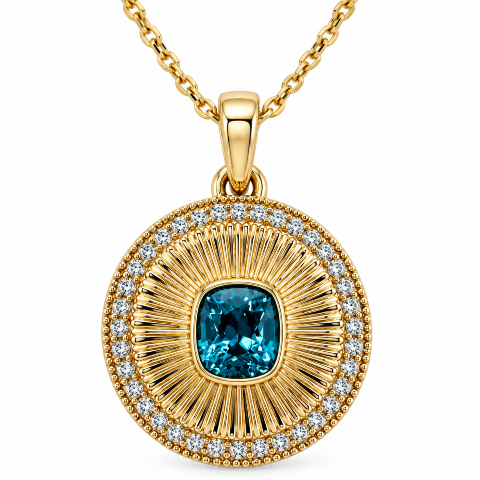Blue Zircon Sunburst Pendant