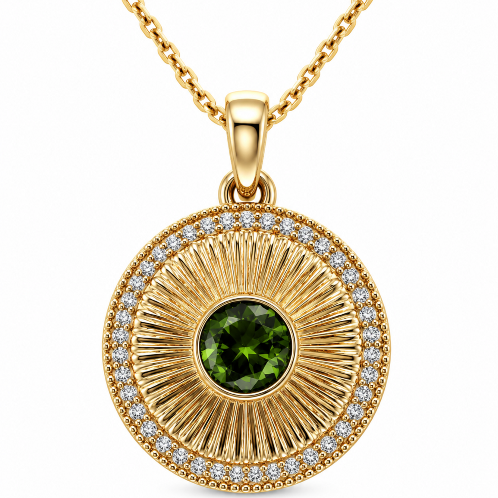 Green Peridot Sunburst Pendant/ 14KY