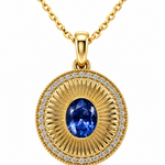 Oval Blue Sapphire Sunburst Pendant