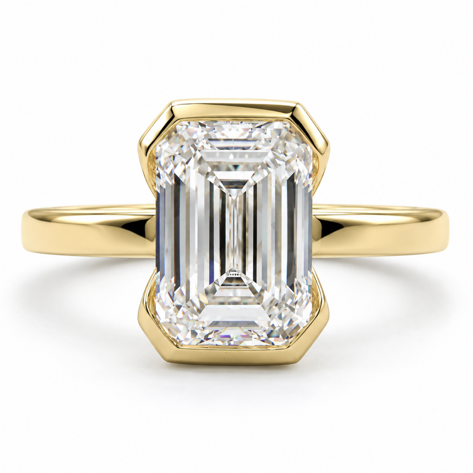 Mckay Diamonds LG Emerald Cut Half Bezel Solitaire Diamond Ring