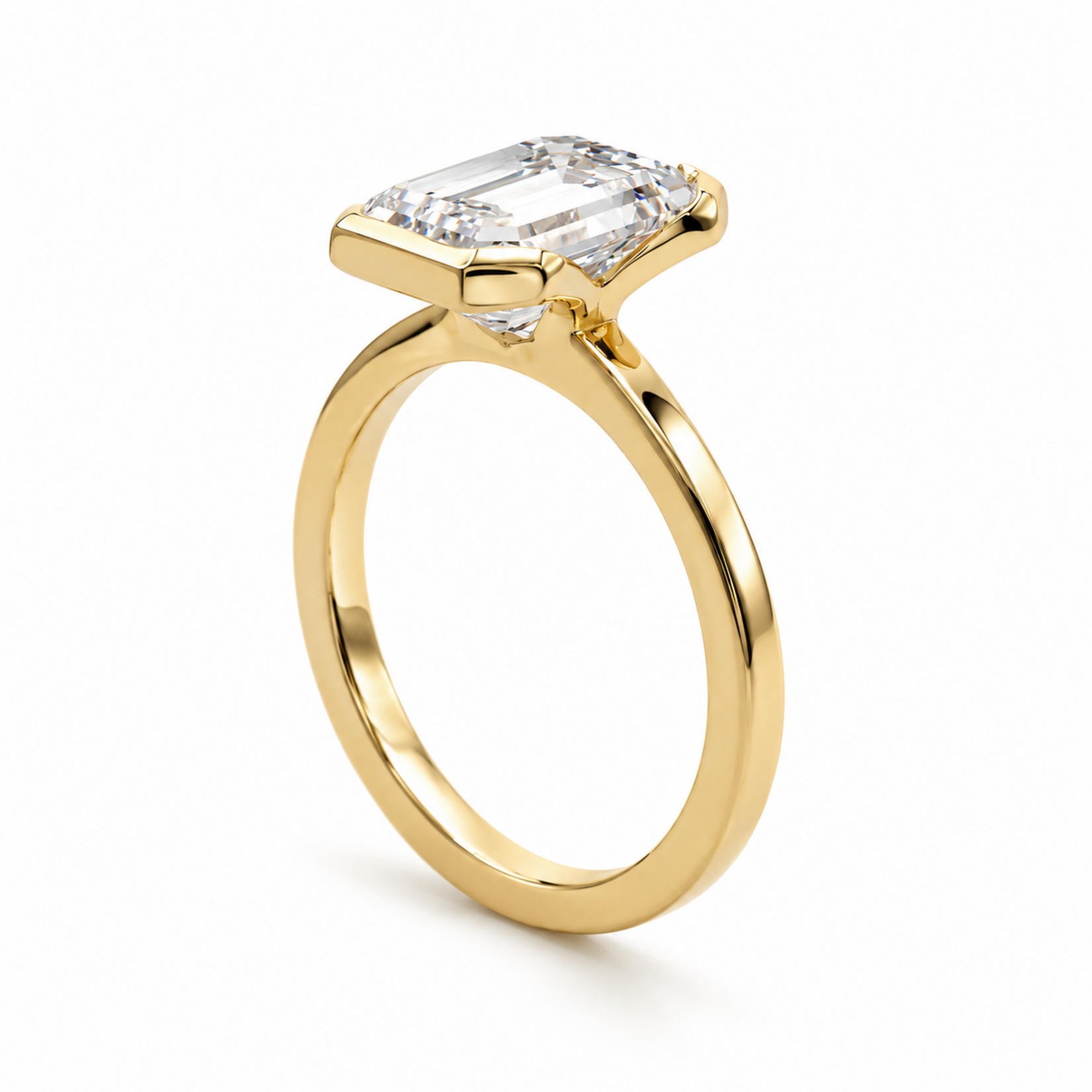 Mckay Diamonds LG Emerald Cut Half Bezel Solitaire Diamond Ring