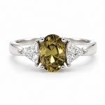 Mckay Diamonds Green-Yellow Sapphire Ring with Triangle Side Diamonds