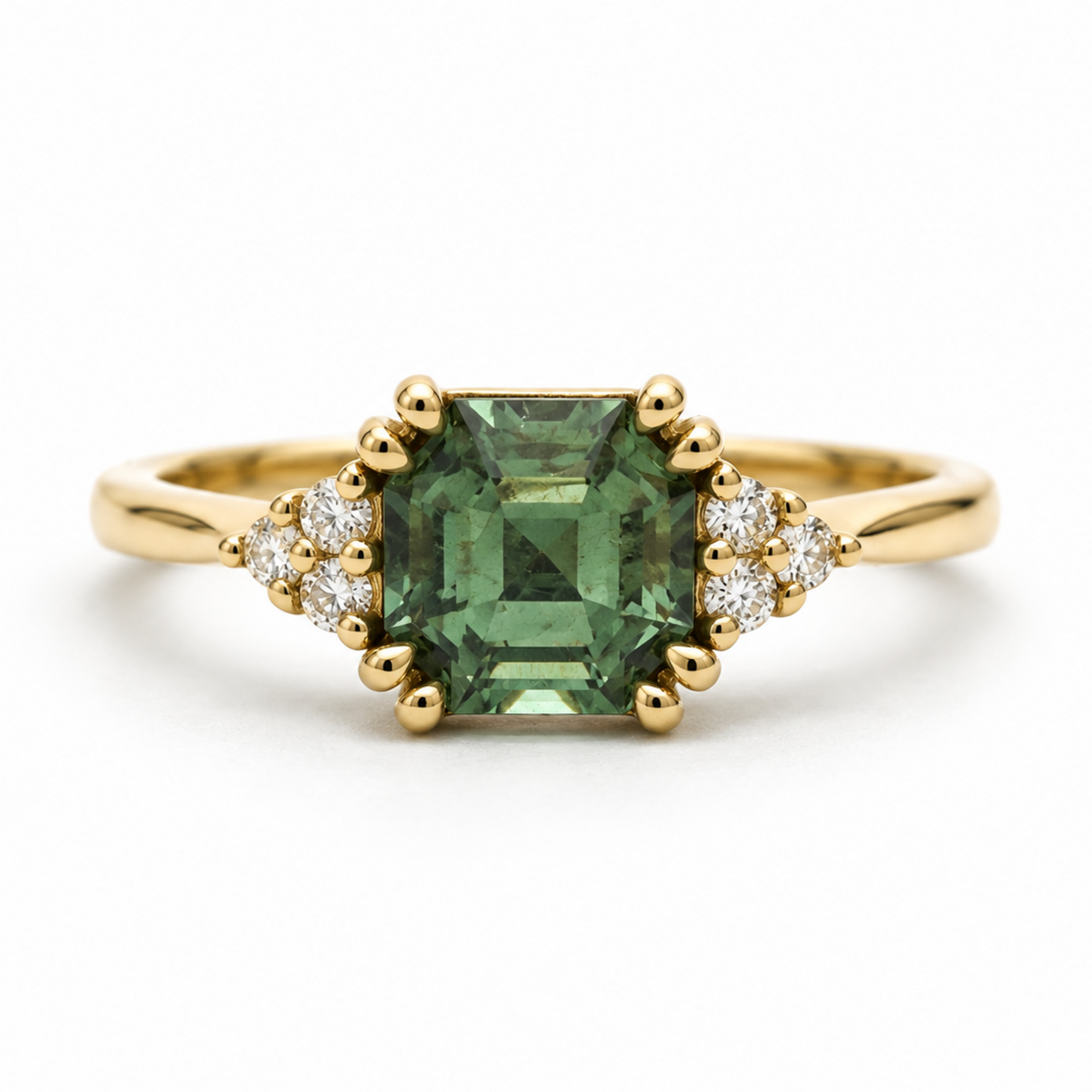 Mckay Diamonds Step-Cut Green Sapphire Ring with Diamond Accents