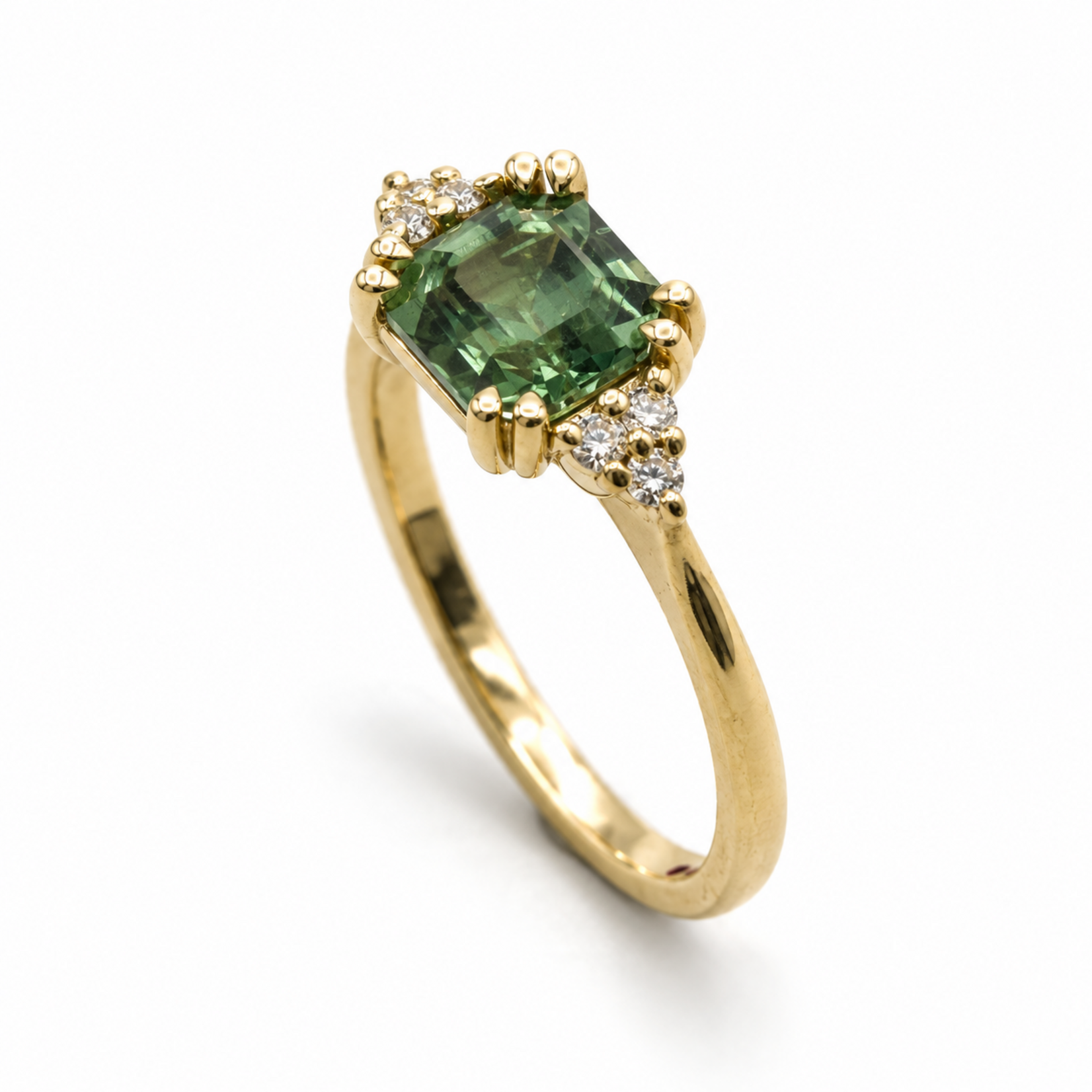 Mckay Diamonds Step-Cut Green Sapphire Ring with Diamond Accents