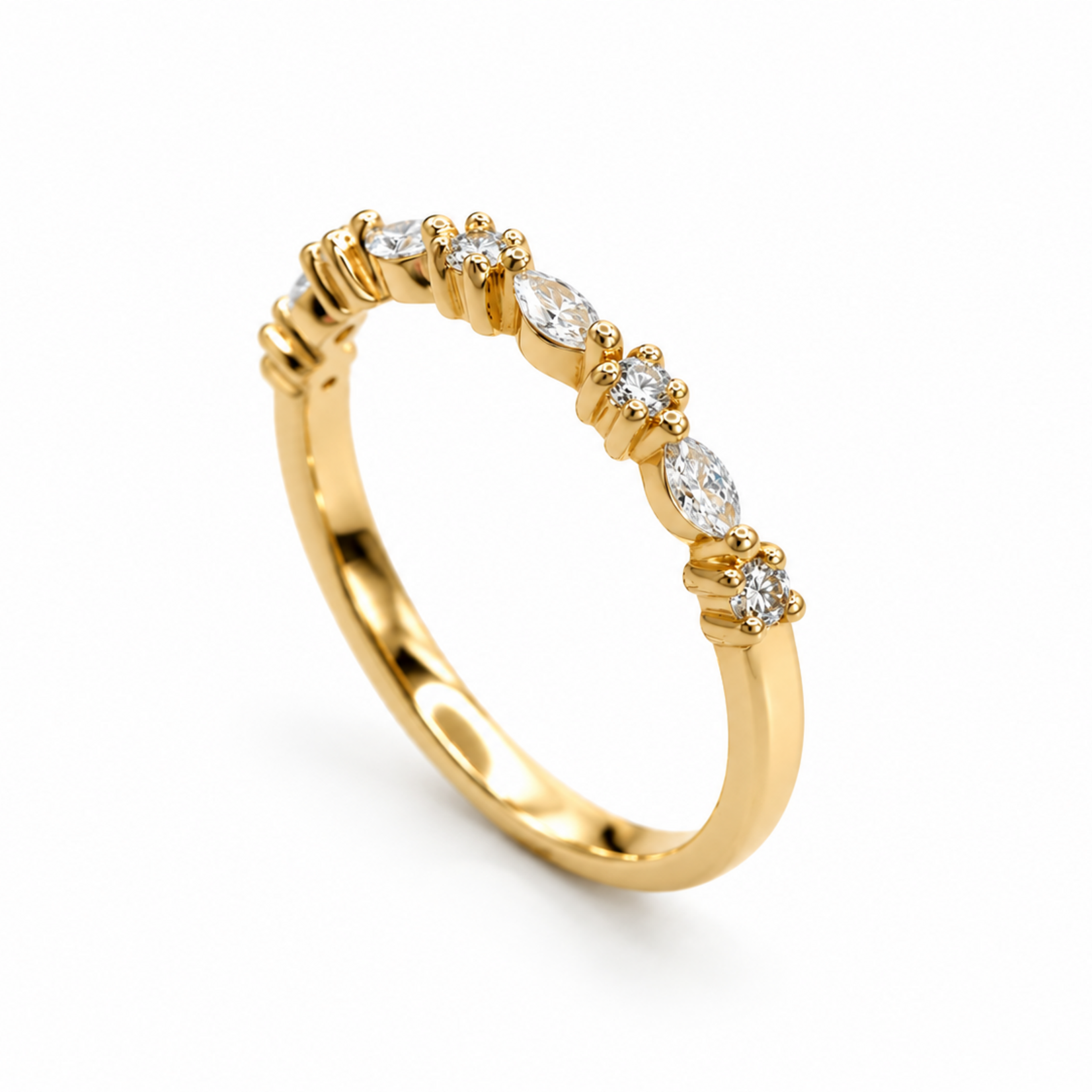 14K Gold Alternating Marquise & Round Lab-Grown Diamond Band
