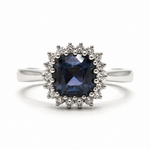Mckay Diamonds Cushion-Cut Violet Sapphire and Diamond Halo Ring