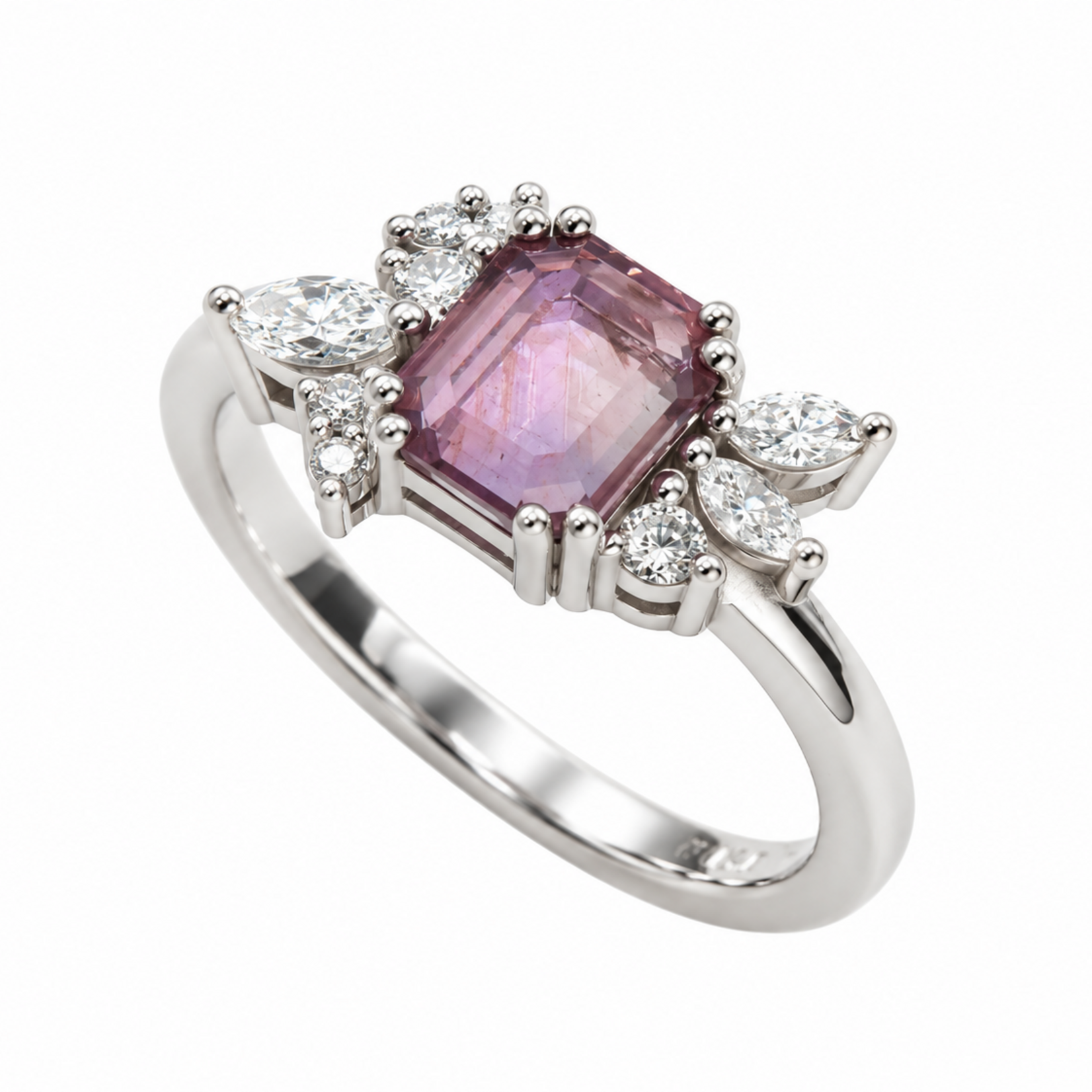 Mckay Diamonds Purple Sapphire Ring with Mixed-Shape Diamond Accents in 14K White Gold