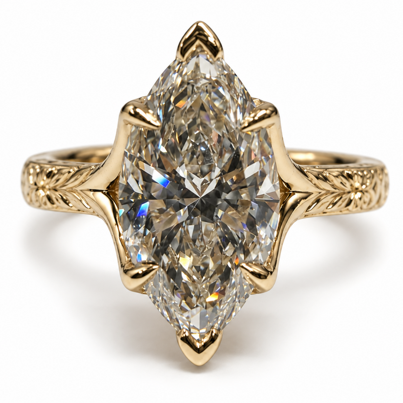 LG Marquise Diamond Split Shank Engraved Ring