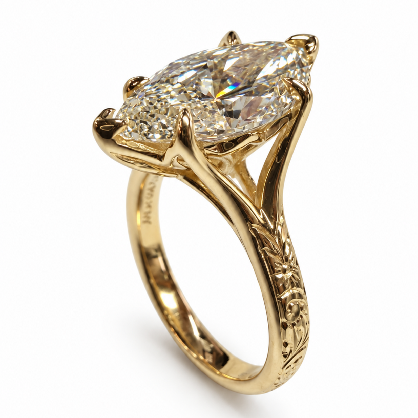 LG Marquise Diamond Split Shank Engraved Ring