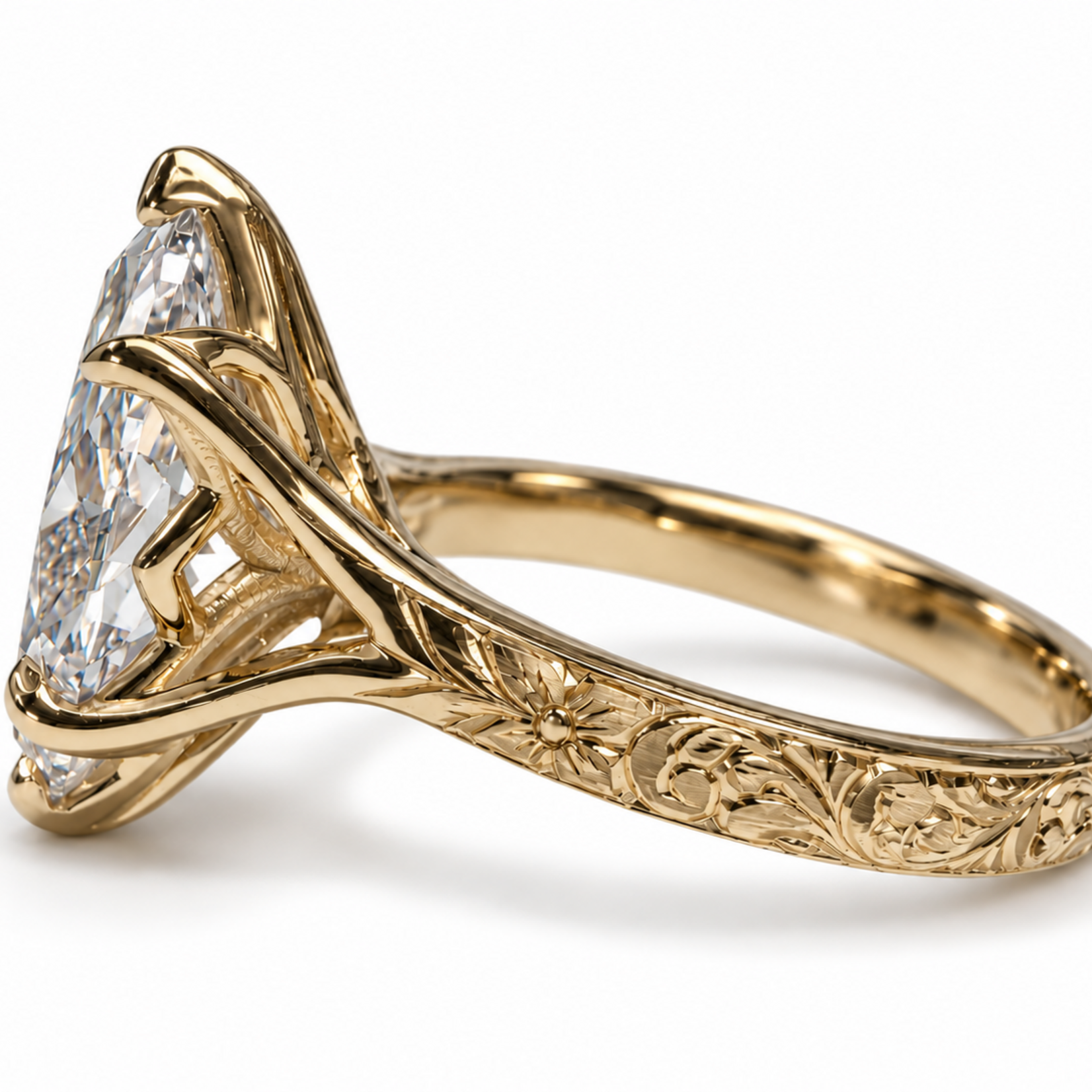 LG Marquise Diamond Split Shank Engraved Ring