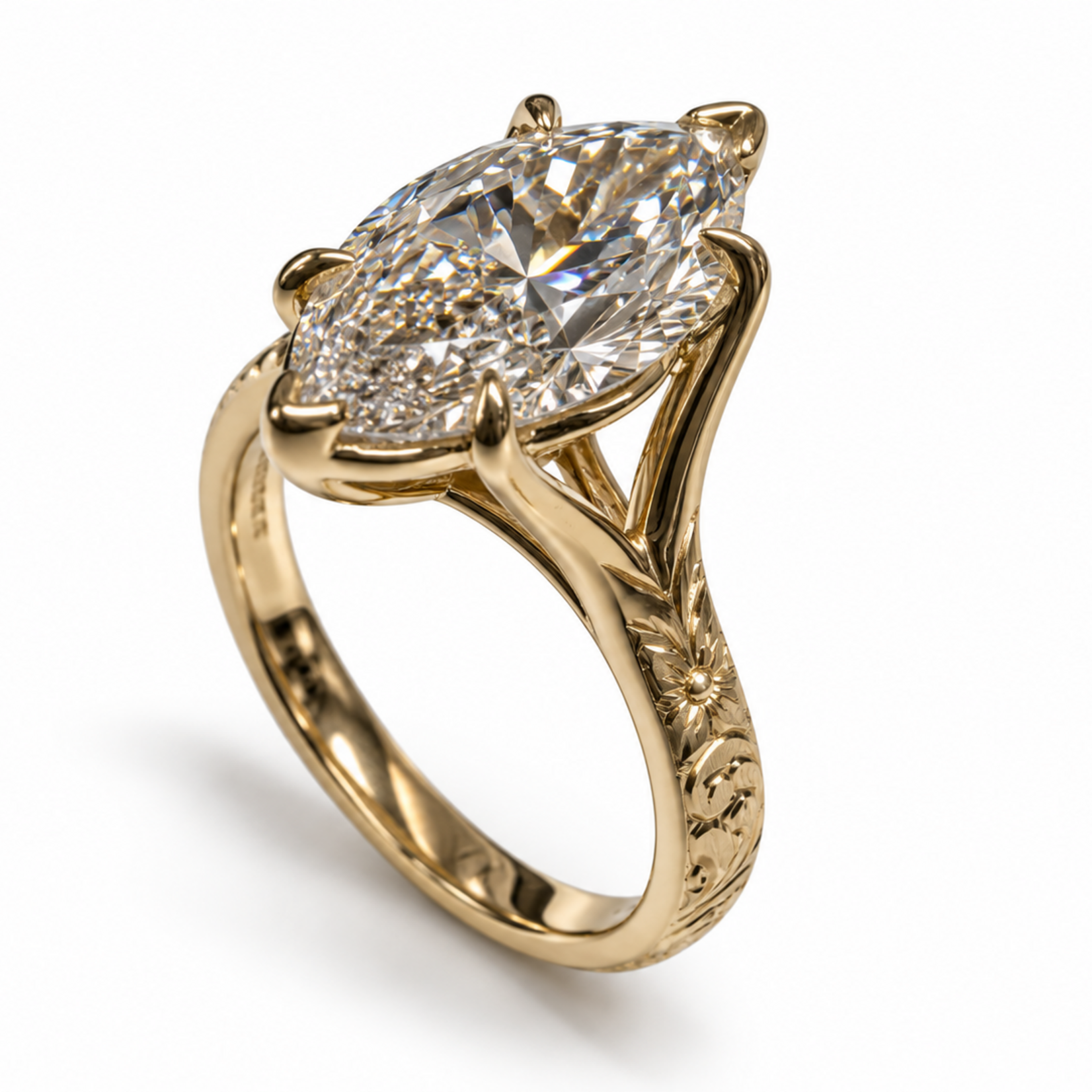 LG Marquise Diamond Split Shank Engraved Ring