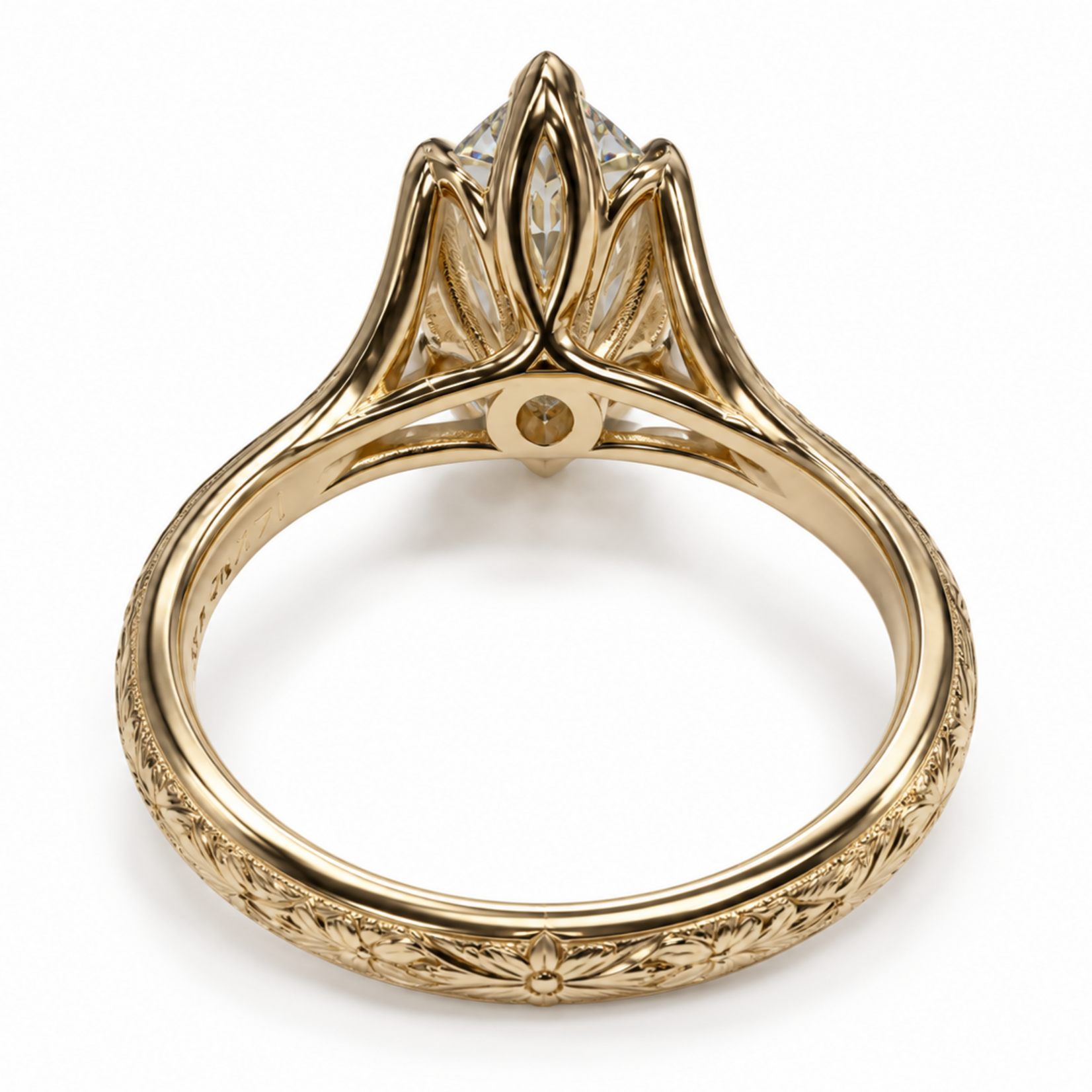 LG Marquise Diamond Split Shank Engraved Ring