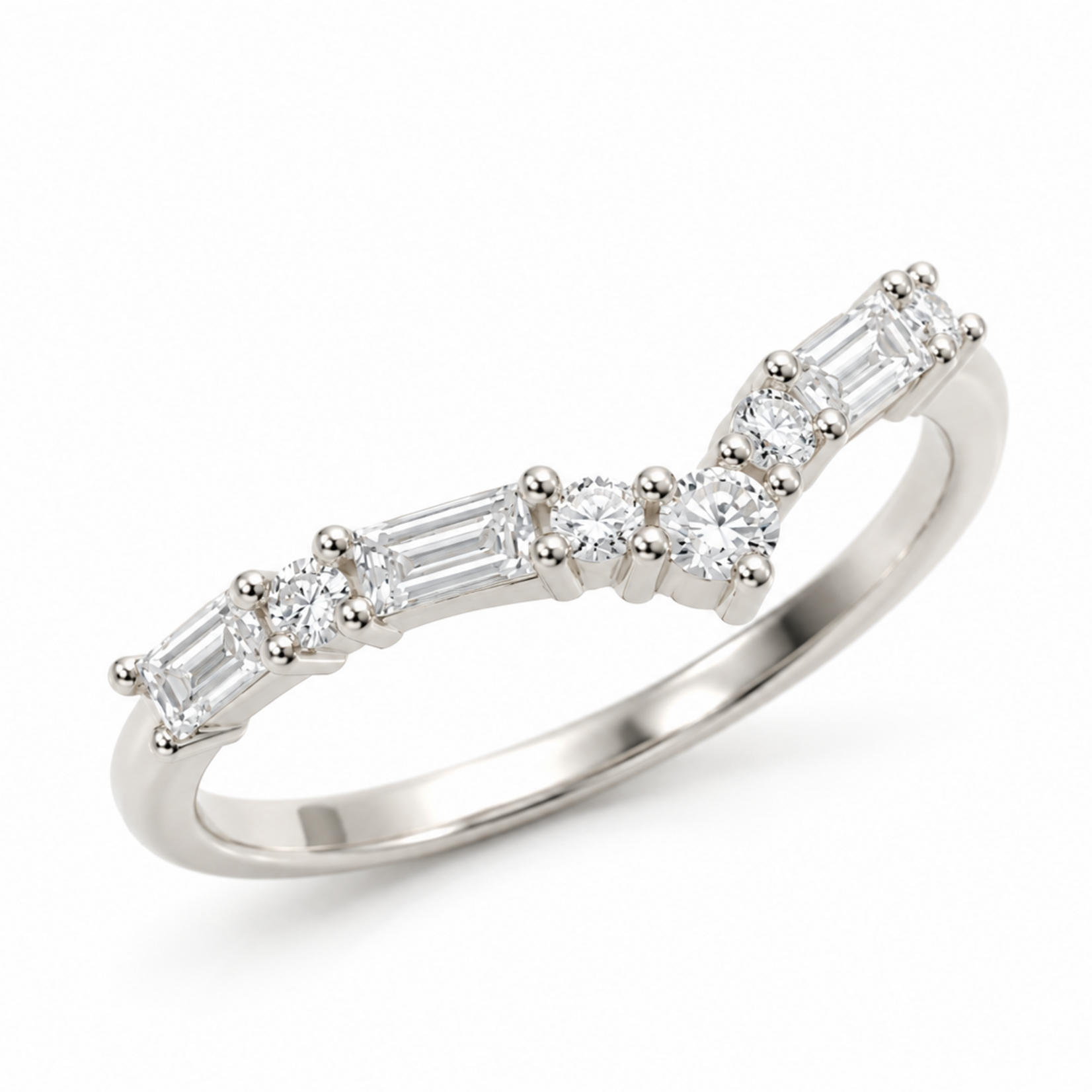 14K Gold Contour Band with Lab-Grown Round & Baguette Diamonds