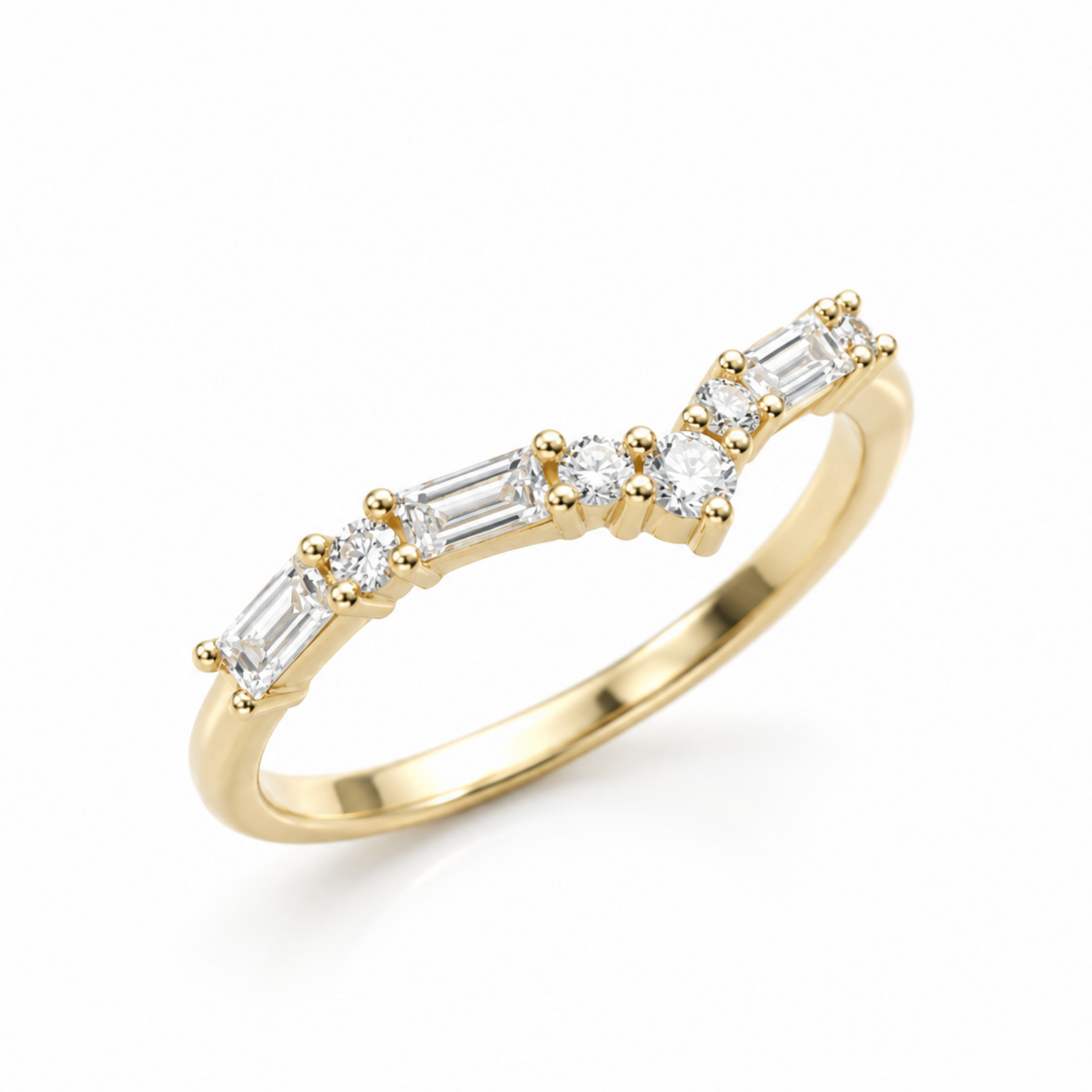 14K Gold Contour Band with Lab-Grown Round & Baguette Diamonds