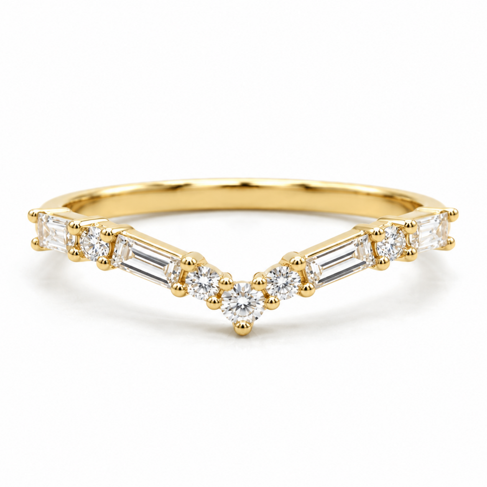 14K Gold Contour Band with Lab-Grown Round & Baguette Diamonds
