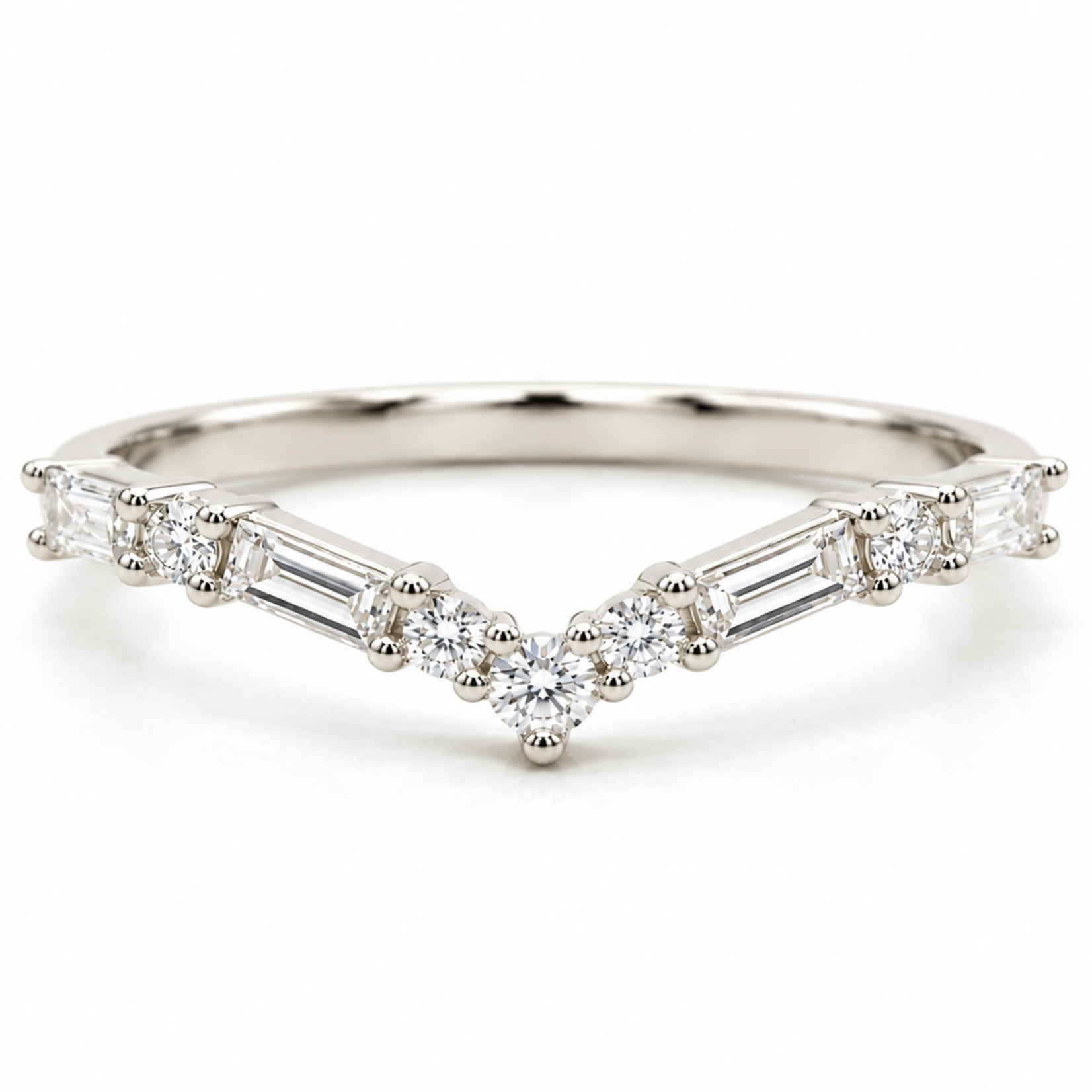 14K Gold Contour Band with Lab-Grown Round & Baguette Diamonds