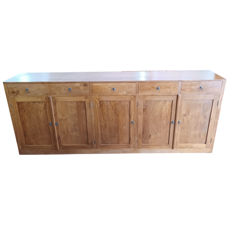 Buffet 5 Portes 5 Tiroirs 250x40x100 Cm Brut (BT-234)