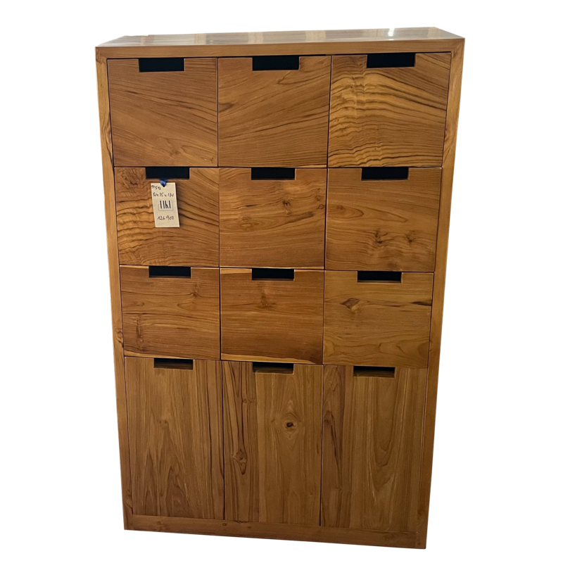 Armoire d'entrée en teck 3 Portes 9 Tiroirs 80x35x130 cm