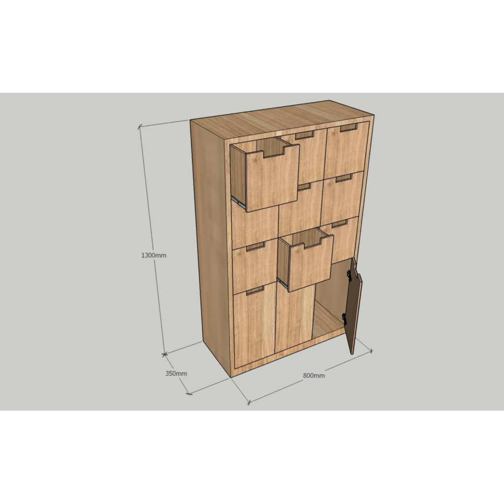 Armoire d'entrée en teck 3 Portes 9 Tiroirs 80x35x130 cm