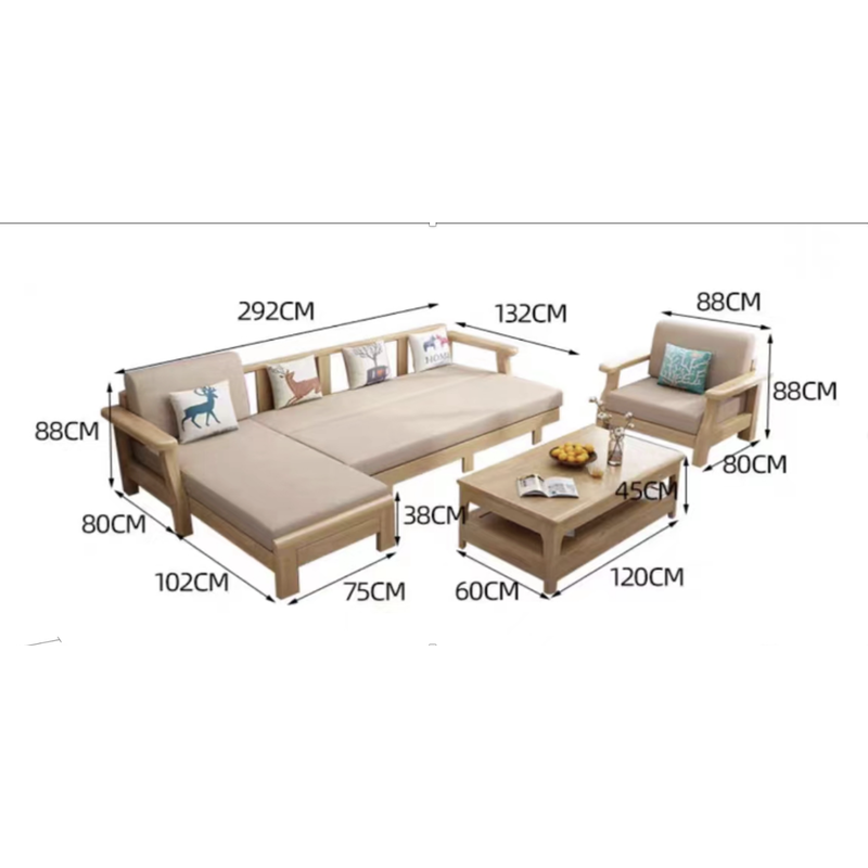 Sofa 3 places avec lit extensible en Hévéa 292x82x88 Cm  NORDIC