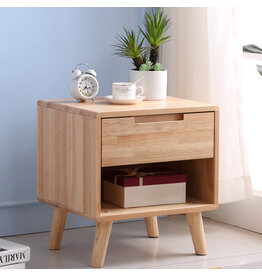 Table de chevet 1 tiroir 1 case en hévéa 45x40x50 Cm