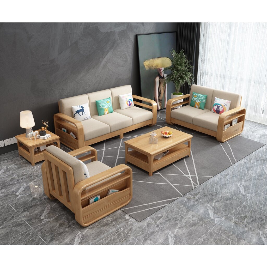 Sofa 3 places avec lit extensible en Hévéa 292x82x88 Cm  NORDIC ROUND
