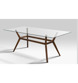 SELVY - Table en teck plateau en verre 180x90x75 cm