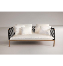 LOVESEAT - Sofa en teck et cordes noirs avec coussins blanc 150x80x90 cm