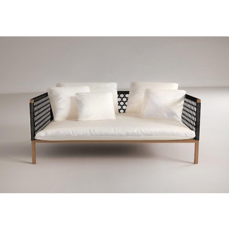 LOVESEAT - Sofa en teck et cordes noirs avec coussins blanc 150x80x90 cm