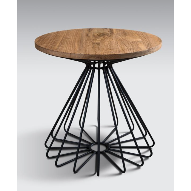 JARI - Table à café en teck pieds en fer 55x55x60 cm Naturel