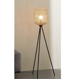 Monarque VARSOVIE - Lampadaire en rotin trépied noir 30x156 cm