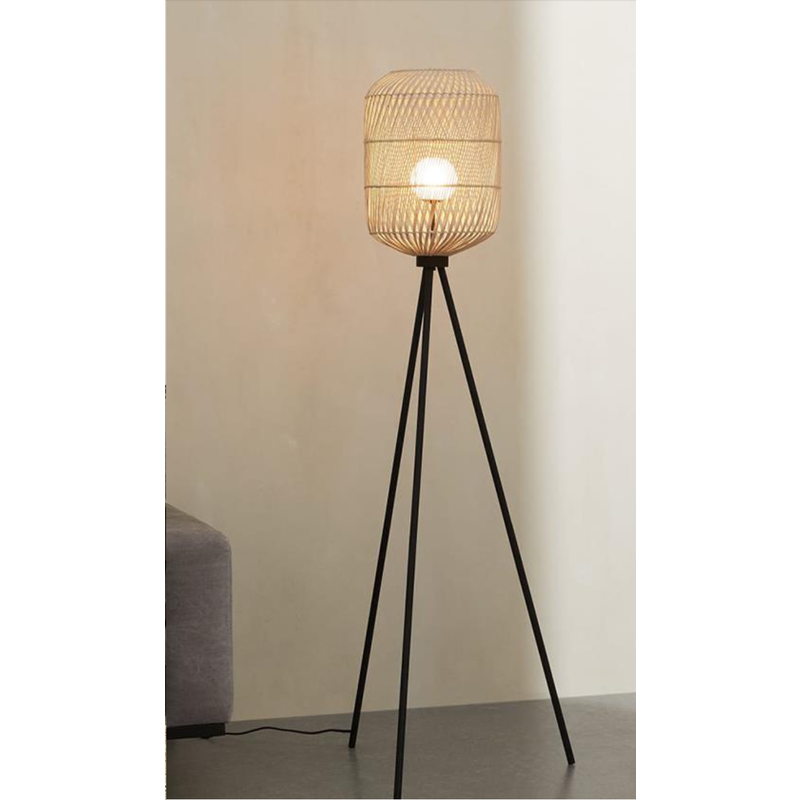 Monarque VARSOVIE - Lampadaire en rotin trépied noir 30x156 cm