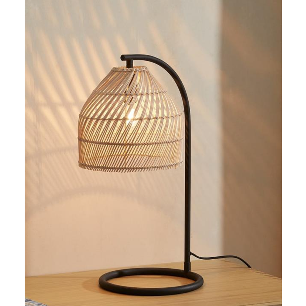 Monarque VARSOVIE - Lampe noir de bureau en rotin 22x50 Cm