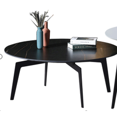 Table basse en pierre frittée noir et structure acier Or  Φ90xH40 cm