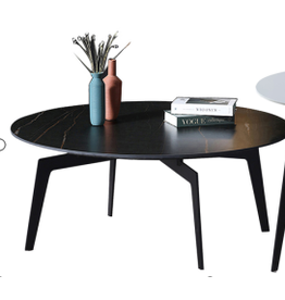 Table basse en pierre frittée noir et structure acier Or  Φ90xH40 cm