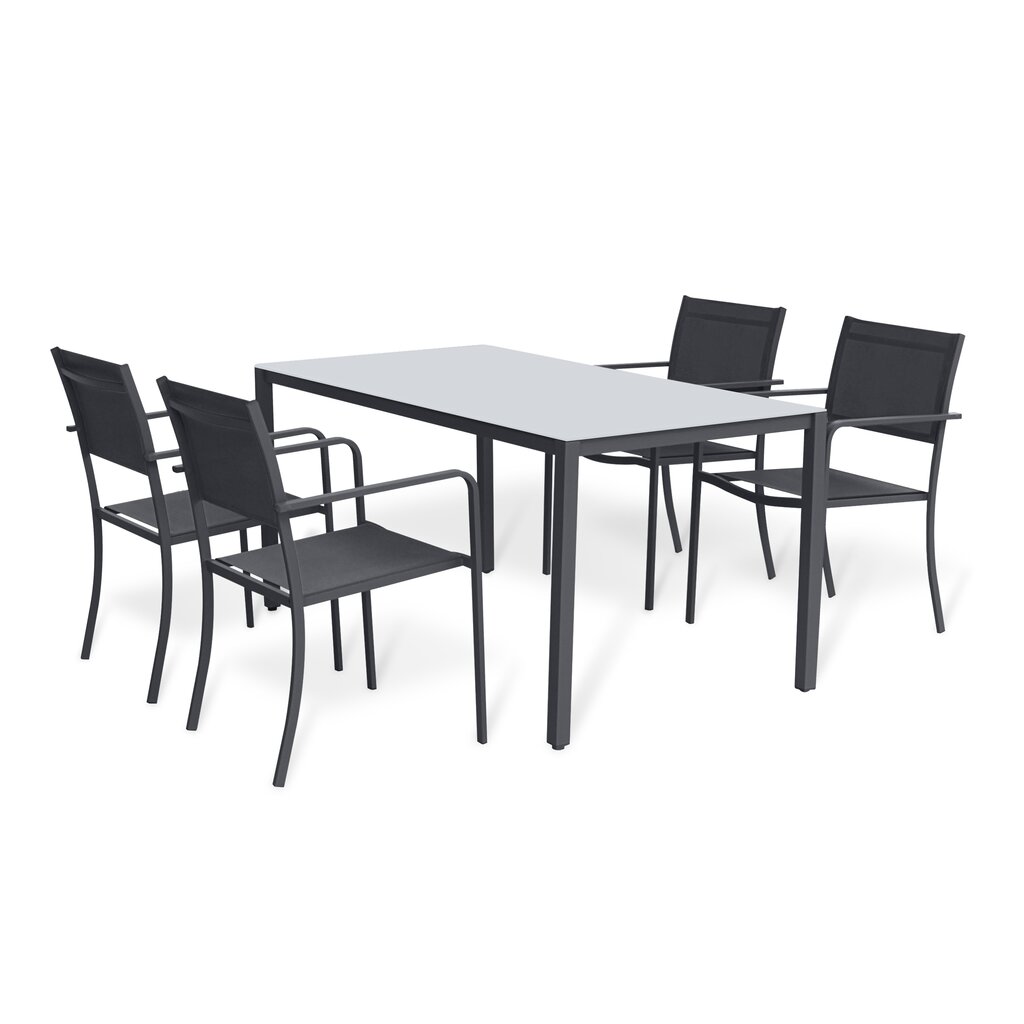 Table 150x80x74 cm+ 4 chaises en textilène châssis en fer Gris Noir