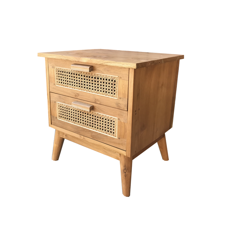 Table de chevet 2 tiroirs avec rotin (BT-325)