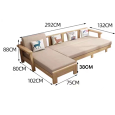 Sofa 3 places avec lit extensible et méridienne en Hévéa 292x82x88 Cm  NORDIC