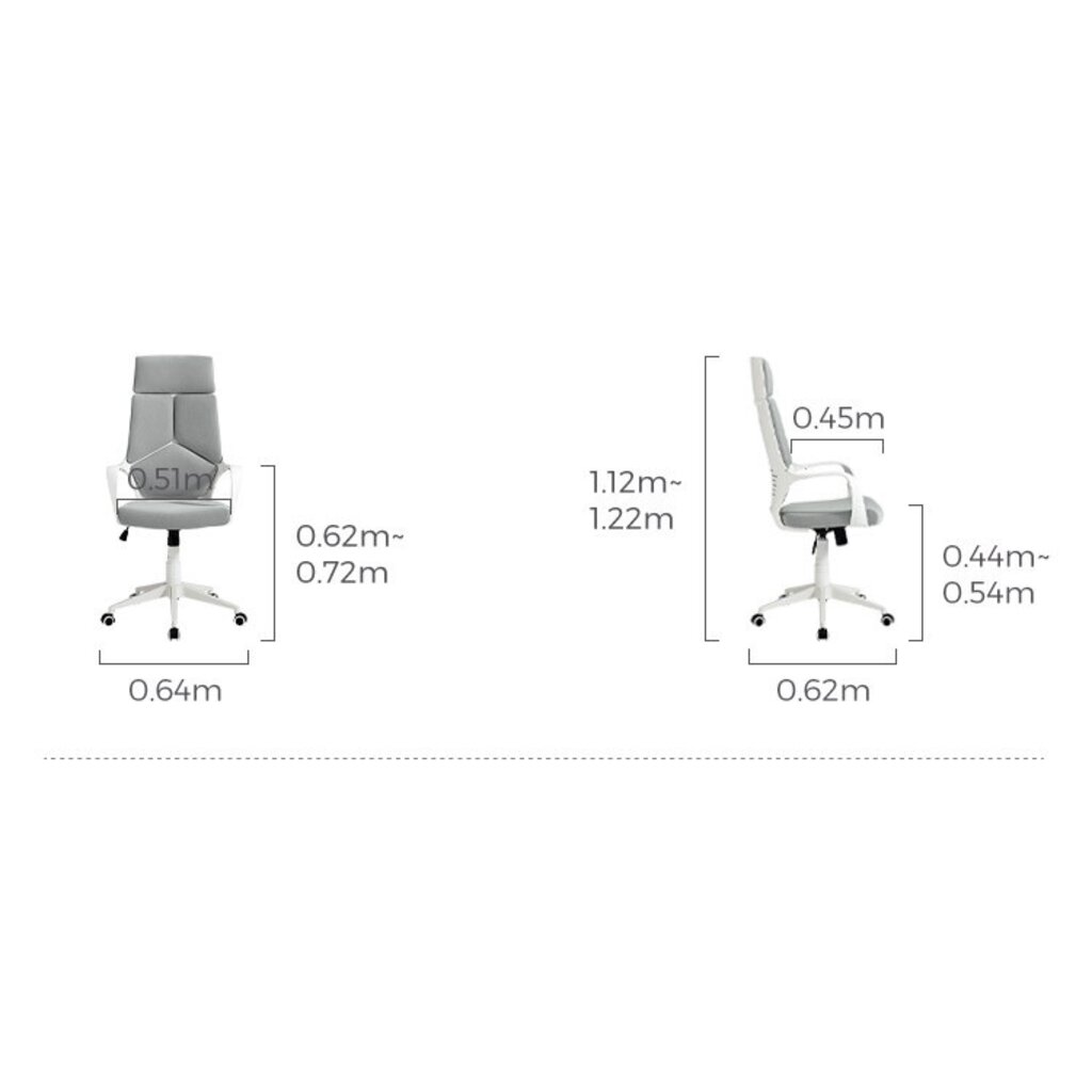 Chaise de bureau réglable en Aluminium Blanc et tissu Gris