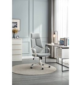 Chaise de bureau réglable en Aluminium Blanc et tissu Gris