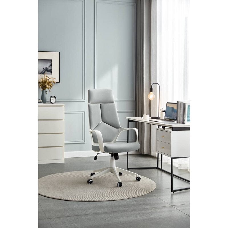 Chaise de bureau réglable en Aluminium Blanc et tissu Gris