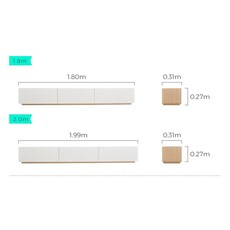Meuble TV 3 tiroirs 200x31x27 cm Bois + Blanc